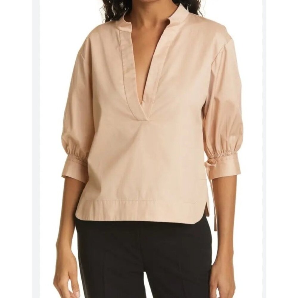 Rebecca Taylor Blush Pink Stretch Twill Short Sleeve Popover blouse Small